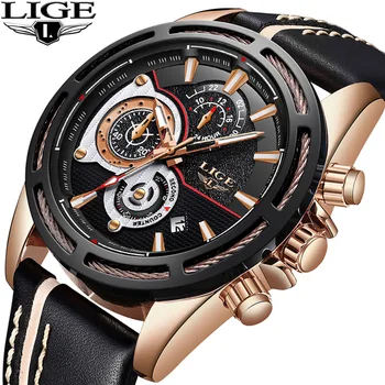

LIGE Top Brand Luxury New Men Watches Business Chronograph Leather Sports Watch Men Military Waterproof Watch Relogio Masculino