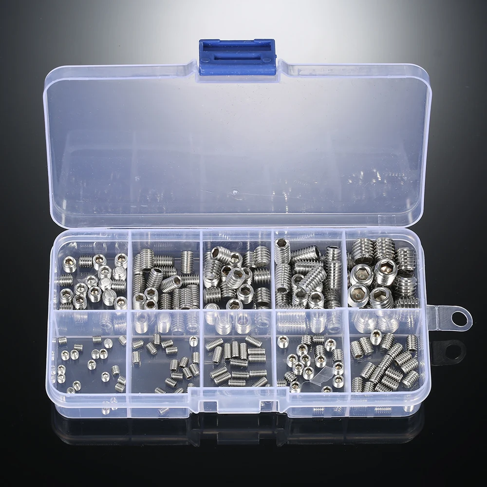 

200pcs Stainless Steel Socket Screws Allen Head Socket Hex Set Grub Screw Assortment Point Column M3-M6/M8 Hexagonal Screw Kit