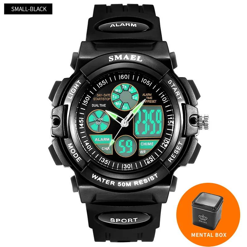 SMAEL цифровые часы для детей для дайвинга 50 м водонепроницаемые детские наручные часы S Shock часы 0508 светодиодный часы детские спортивные часы для мальчиков - Цвет: 0704Black