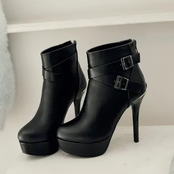 

Women Ankle Boots High Heels Boots Stilettos Platform Winter Autumn Woman Boots Fashion Buckle Strap 2019 Sexy Black Green Shoes