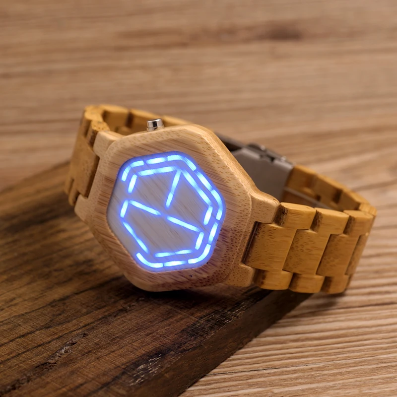 relogio BOBO BIRD LED Bamboo Wood Watches Digital Watch Men Kisai Night Vision Calendar Wristwatch Minimal Time Display C-eE03