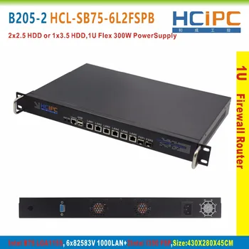 HCiPC B205-2 HCL-SB75-6L2FSPB, BareBone,LGA1155 B75 82583V 6LAN+2FSP 1U Firewall Barebone,1U 6LAN Router,6LAN Motherboard 1