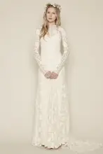 Bohemian Beach A-line Wedding Dress Scoop Long Sleeve Sweep Train Vestidos De Noiva NM 629