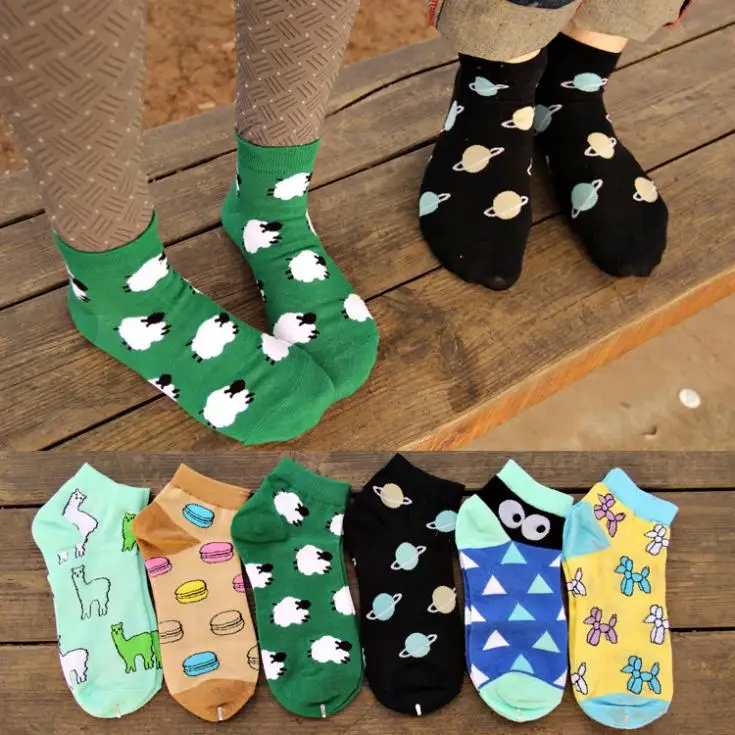 

3 color Women Casual Carton Cotton Winter Autumn Knee Cute Boat Ankle Socks/Meias/Calcetines 6pair=12pcs/lot