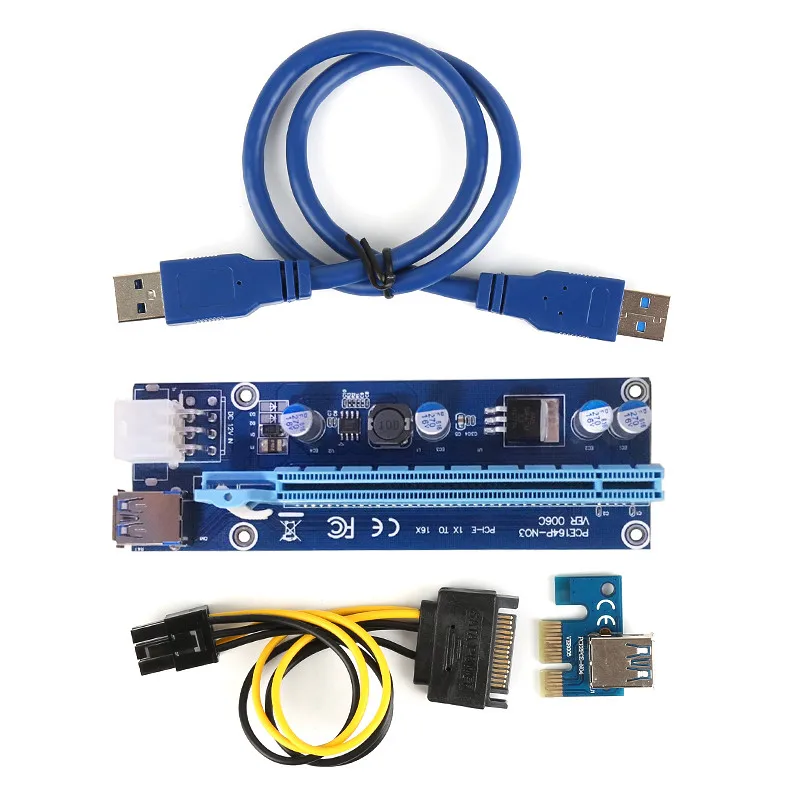 PCI-E 1x to 16x Mining Machine Enhanced Extender Riser Card Adapter with 50cm USB 3.0 & SATA Power Cable left/right PCI-E 1x to 16x Mining Machine Enhanced Extender Riser Card Adapter with 50cm USB 3.0 & SATA Power Cable left/right