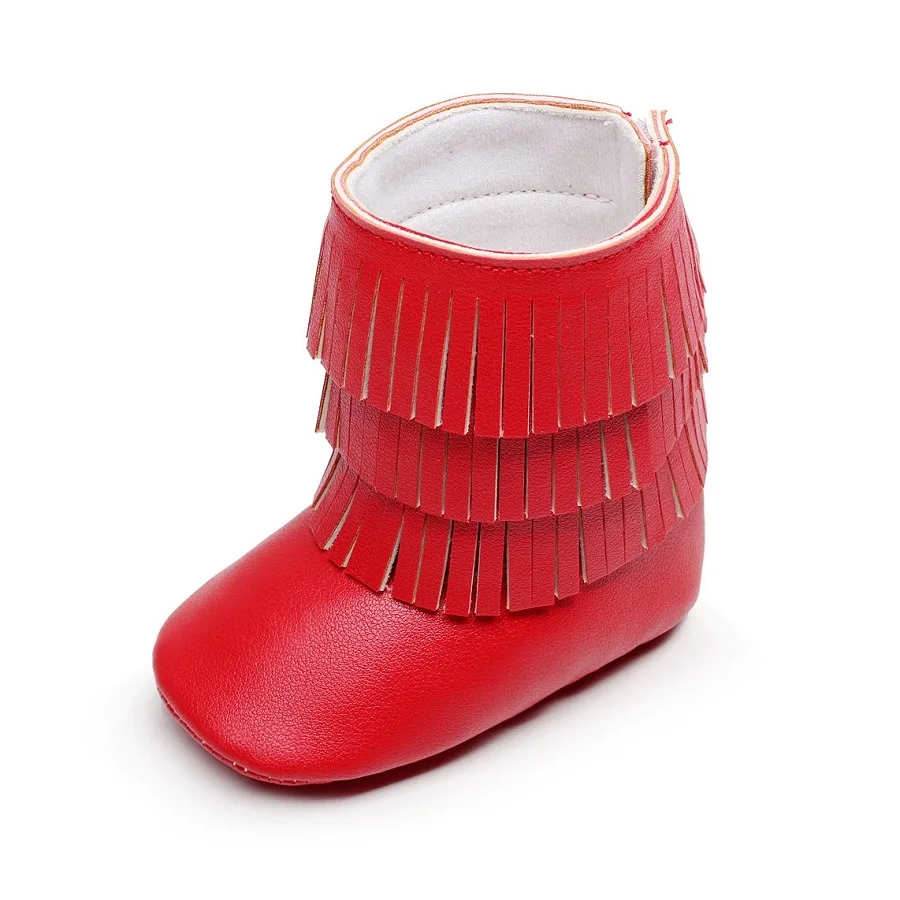 Однотонные сапоги для девочек с бахромой обувь для новорожденных от 0 до 2 лет Нескользящие удобные детские ботиночки мягкий подарок для малышей - Цвет: 2