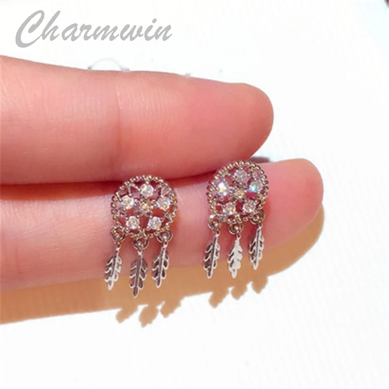 

Charmwin New Silver Needle Dangle Earrings For Women Tassel Earrings Super Flashing Rhinestone Round Dangle Earrings Women