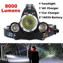 Super bright 4-mode 8000Lm CREE XML T6+2R5 LED Headlight Headlamp Head Lamp Light Flashlight 18650 Torch Camping Fishing