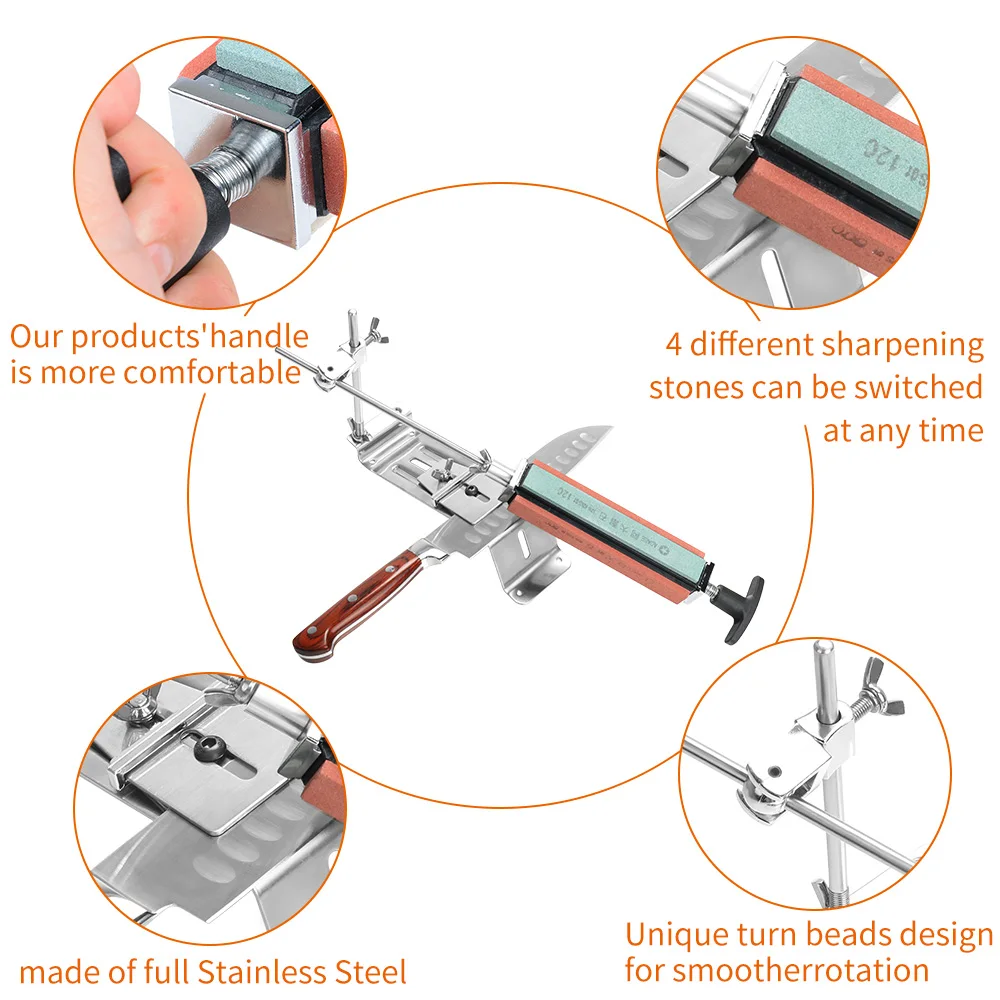Точилка для ножей, профессиональная точилка из нержавеющей стали, кухонный набор для заточки, фиксированный угол с 4 точками, точильный камень IIII
