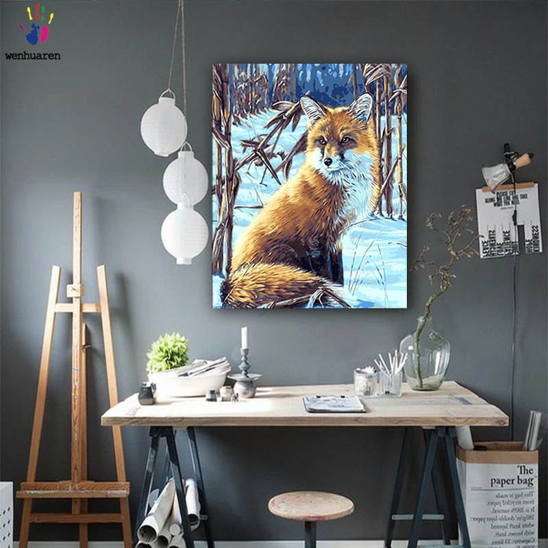 DIY картинки для раскраски по номерам с цветами изображение лисы Рисование