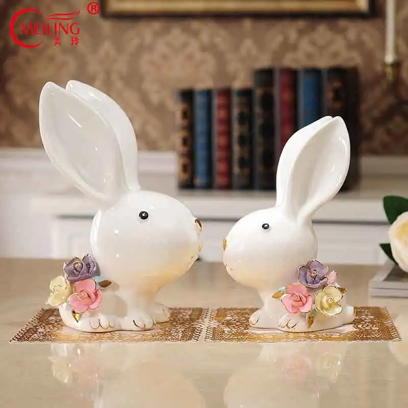 Ceramic Collectible Rabbit Figurines Home Decoration Accessories Animal Ornaments For Living Room Table Housewarming Gift Ideas