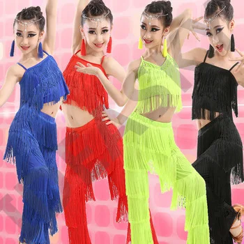 latin dance dresses for sale ballroom plus size fringe tassel dress pants sequin fringe salsa samba costume kids children girls