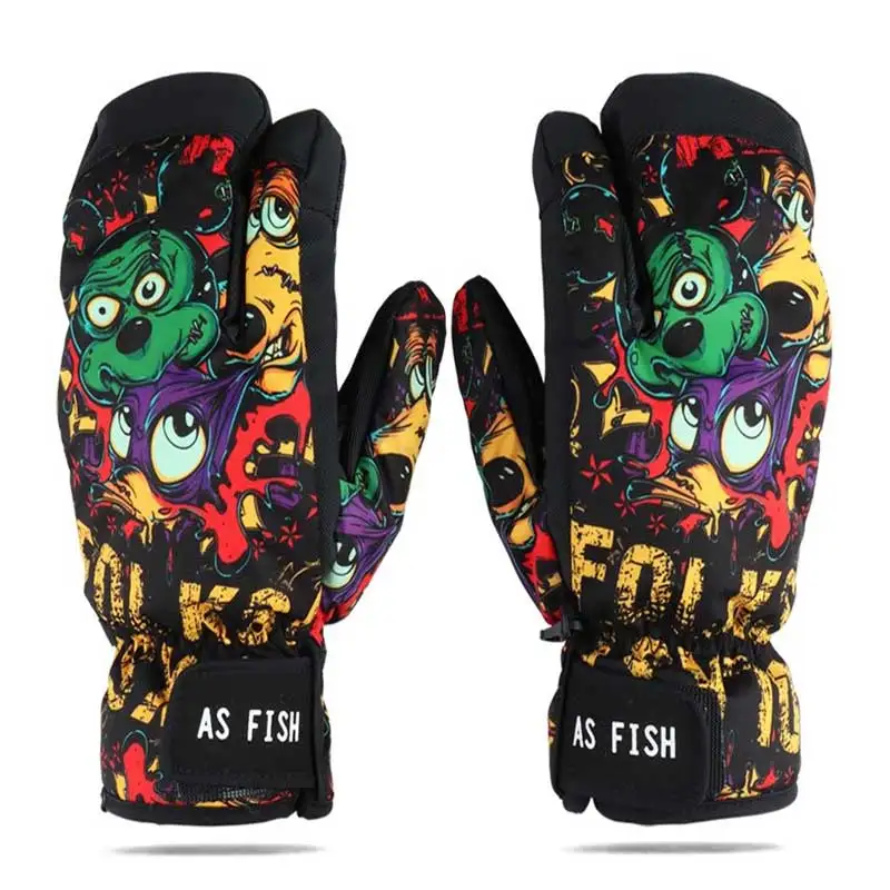 

Professional Snowboard Ski Gloves men women 3 Finger Mittens Winter -30 Skiing snowmobile windstopper snow Handschoemen monster