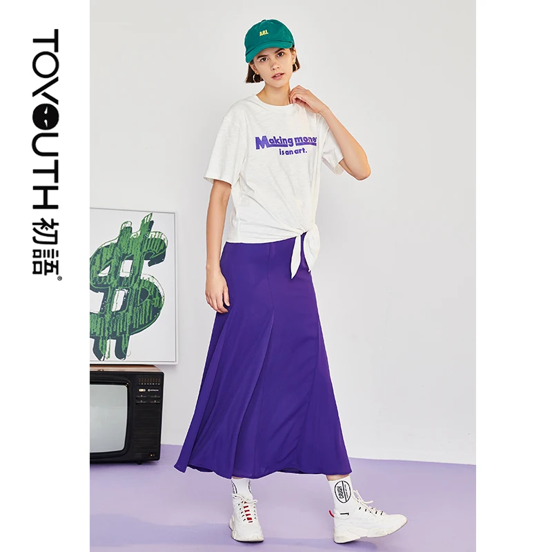 

Toyouth Letter Pinted Short Sleeve With Chiffon Skirt Set Women Elegant Casual 2 Piece Set