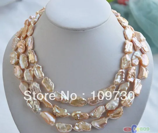 

Jewelry 0012407 3row 20mm PINK BAROQUE KESHI REBORN biwa PEARL NECKLACE