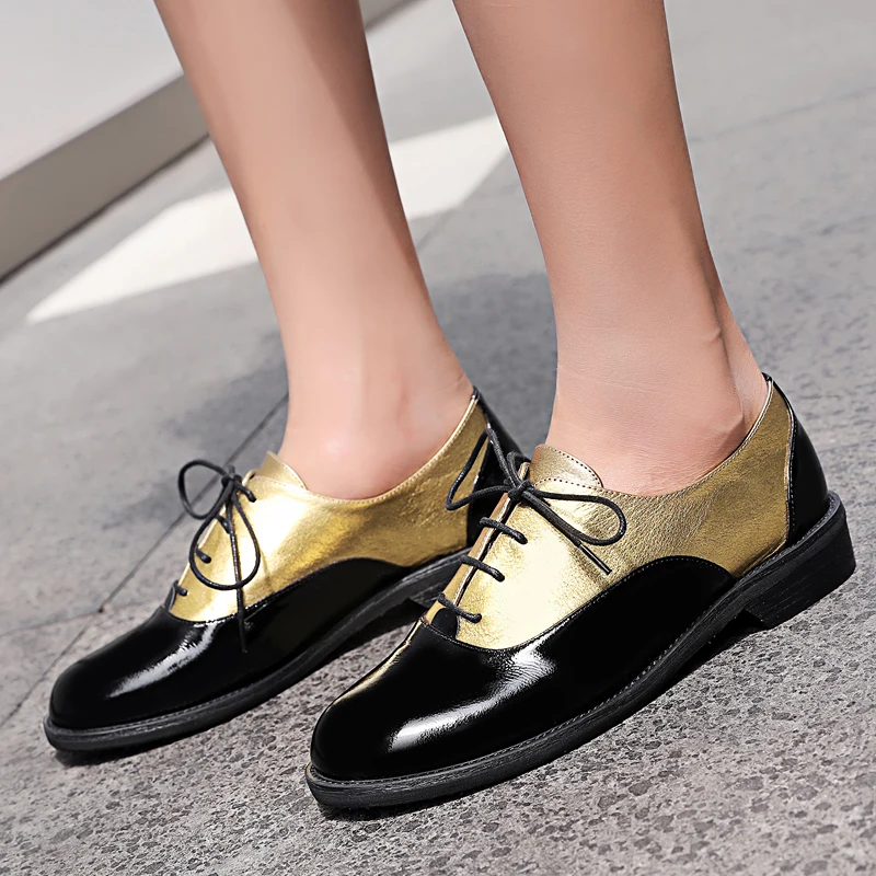 

XiuNingYan Women Oxfords Fashion Genuine Leather Round Toe Woman Flats Comfortable Soft Casual Oxford Shoes Girls brogue Shoes
