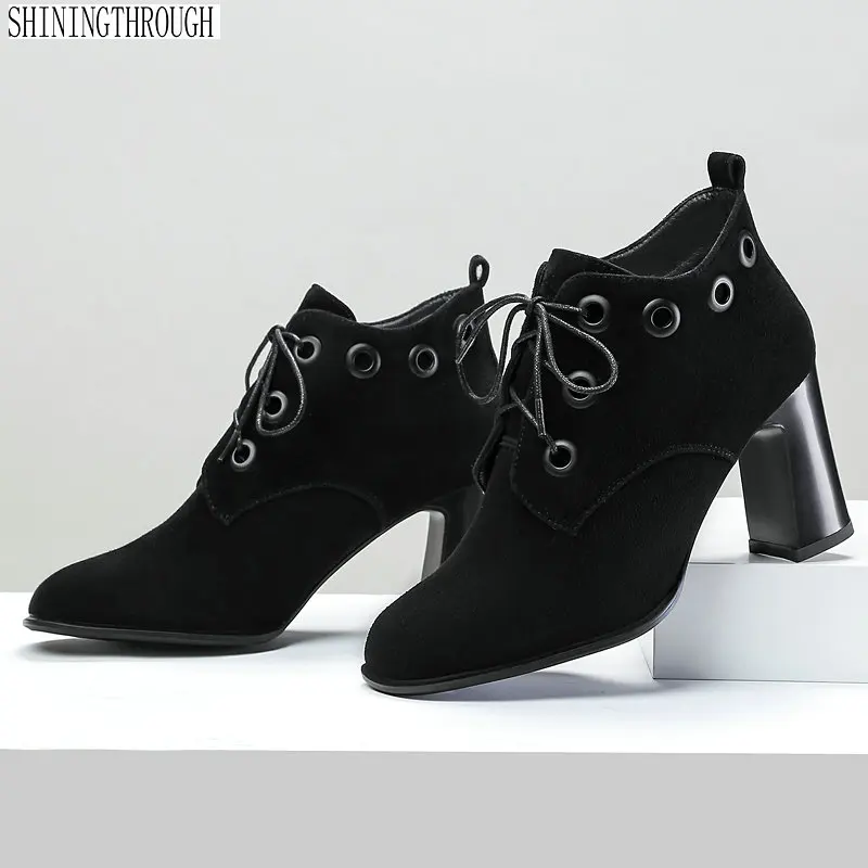 

2019 New suede Leather Women Ankle Boots Women Autumn Winter Shoes Woman lace up Ladies Boots large size 41 42 43