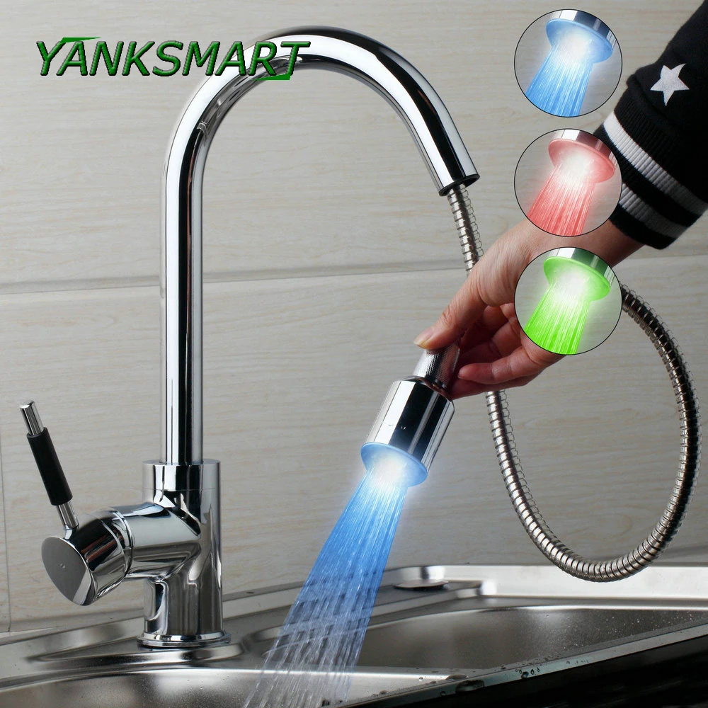 KEMAIDI LED Light Kitchen Faucet Mixer ingle Handle Swivel Spouts Kitchen Hot Cold Water Tap