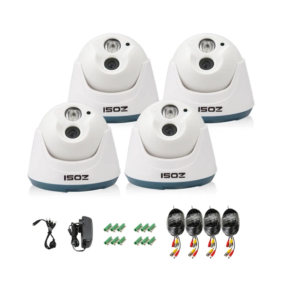 ZOSI 4 Pack 1/3" 800TVL HD 1PCS Array IR Leds CCTV Dome Home Security Cameras Kit Surveillance Indoor Day Night Vision White