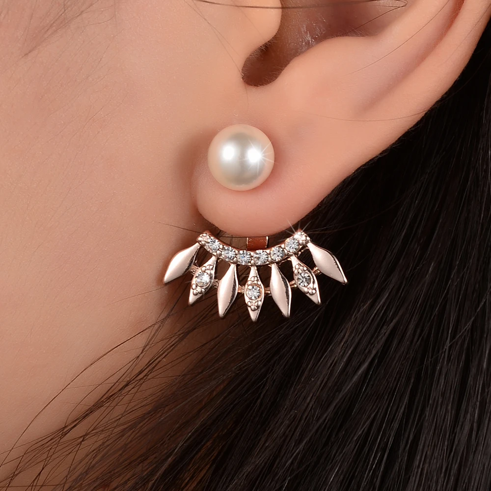 High Quality Crystal Simulated Pearl Earring for Women Gold Color Front