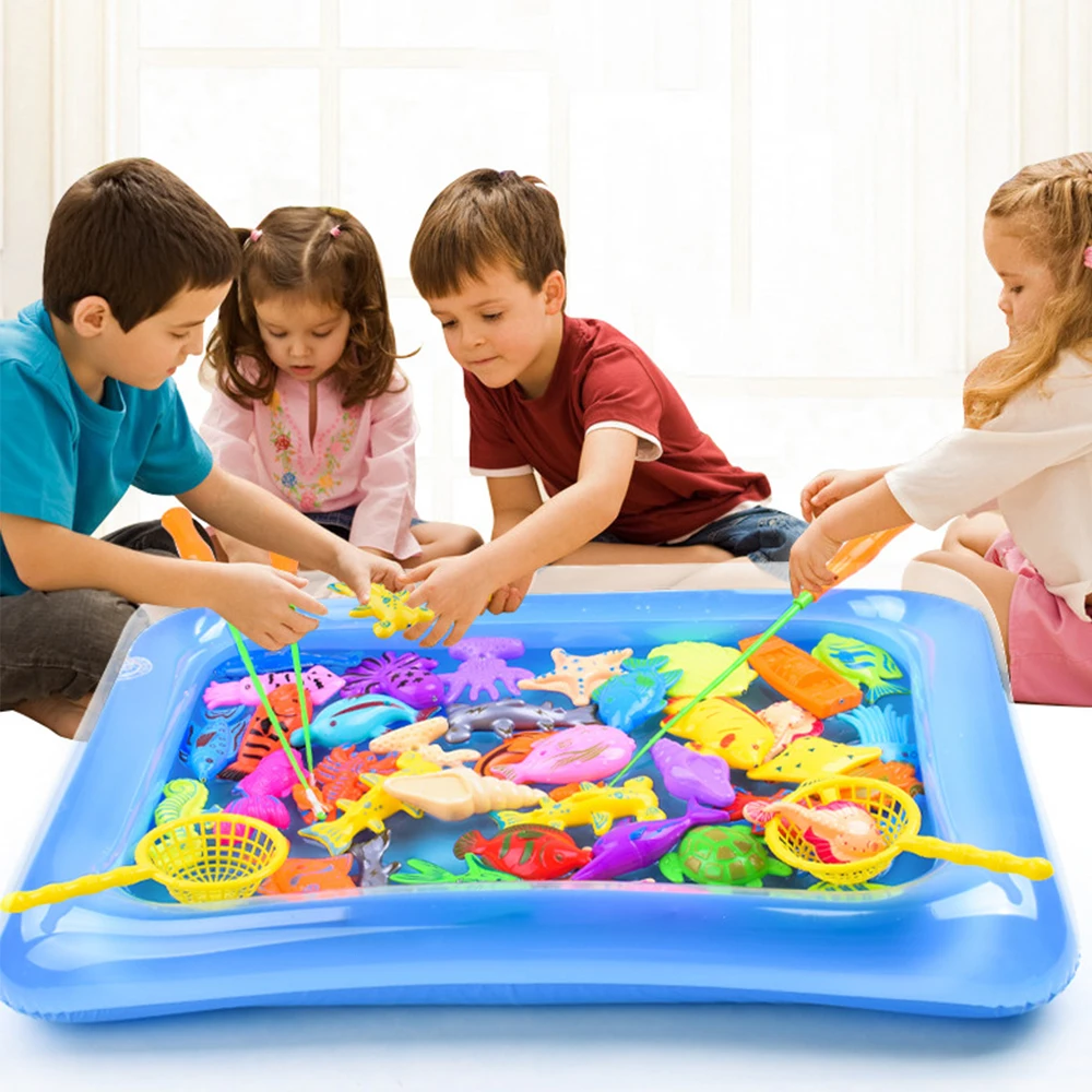 Vente 40 pcs ensemble Magnétique Pêche Jouet Jeu Avec piscine Gonflable De Pêche Magnétique Jouet Tige Net Ensemble Pour Enfants Enfant Modèle Jouer jeu de pêche