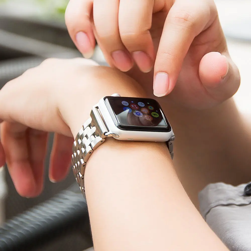 Сменный ремешок из нержавеющей стали с пряжкой бабочкой для Apple Watch iWatch +