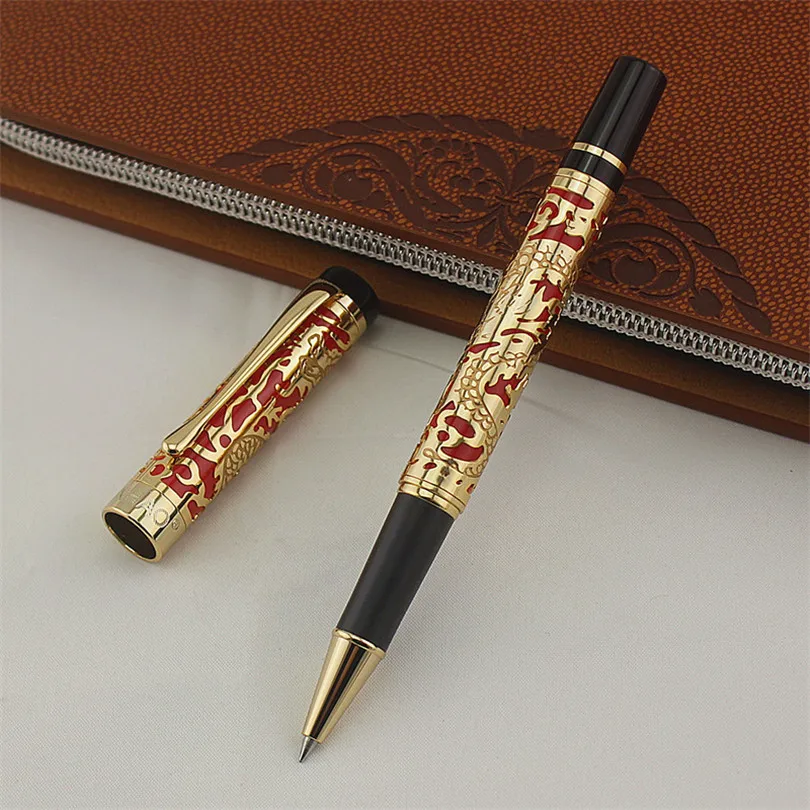 Pura com Dragão Padrão de Metal Jinhao Presente Caneta Rolo Bola Canetas Luxo Dragão Oriental Metal Esferográfica