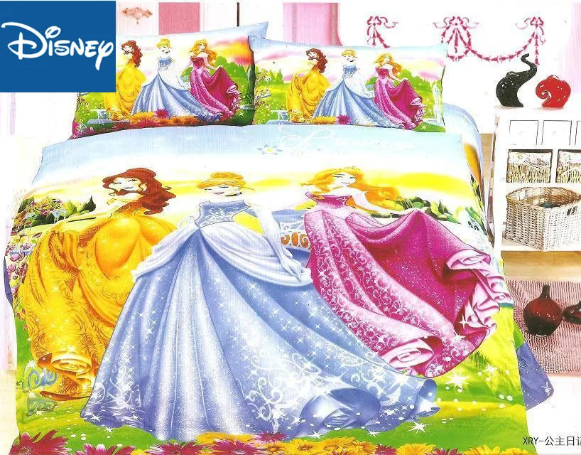 Disney princess комплекты постельного белья 3/4 шт односпальные размеры пододеяльник для