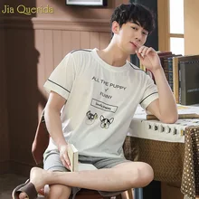 Пижамный комплект для мужчин, летняя хлопковая одежда для сна, модная Домашняя одежда с буквенным принтом, большой размер, модная Пижама для мужчин, пижамный комплект