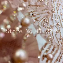 Вышитая бисером ручная печать склеенная блестящая сетка тюль африканская кружевная ткань JRB-120823 для свадебного платья