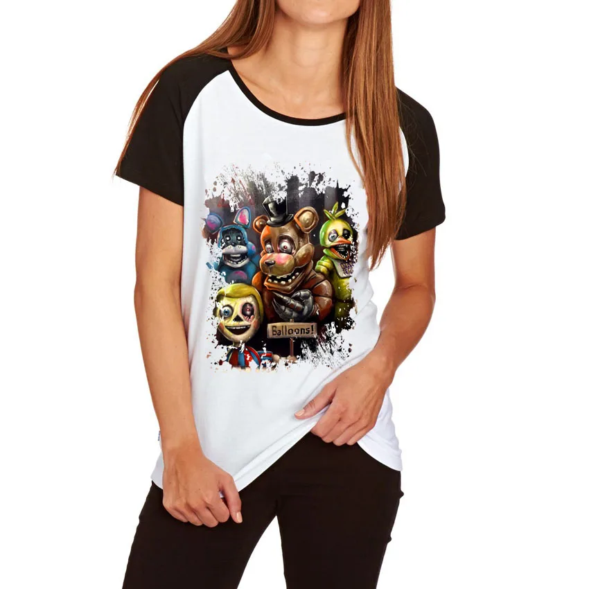 

Five Nights At Freddy T-shirt Women Cartoon Funny 5 Nights Printing T shirt Raglan Sleeve Cotton Tops Novelty Girl Clothing