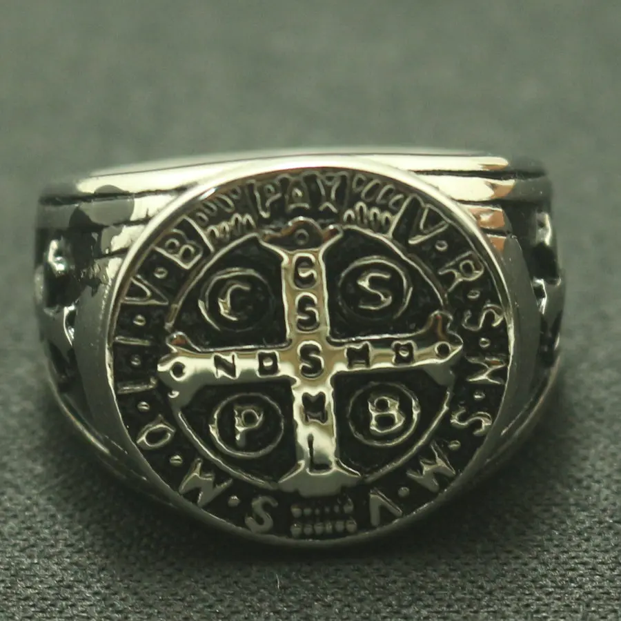 

Lady style 5 to 10 Size Saint Benedict of Nursia CSPB CSSML NDSMD Christianity Jesus Exorcism 316L Stainless Steel Ring