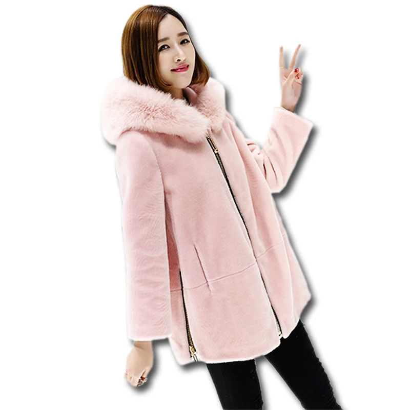 

Fur coat female long paragraph hooded 2017 new autumn and winter sheepskin Korean version was thin coat imitation fox fur