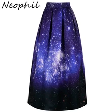 Neophil плиссированные Сатиновые макси юбки для мусульманских женщин осень зима Галактический принт богемный Высокая талия 100 см длинные Saias MS07041