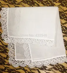 Модные женские туфли Платки носовые для девочек 204 шт./лот 12x12white Soft 100% Ситцевая свадьба-платочек embroudered Кружево Дамы Платки для невесты