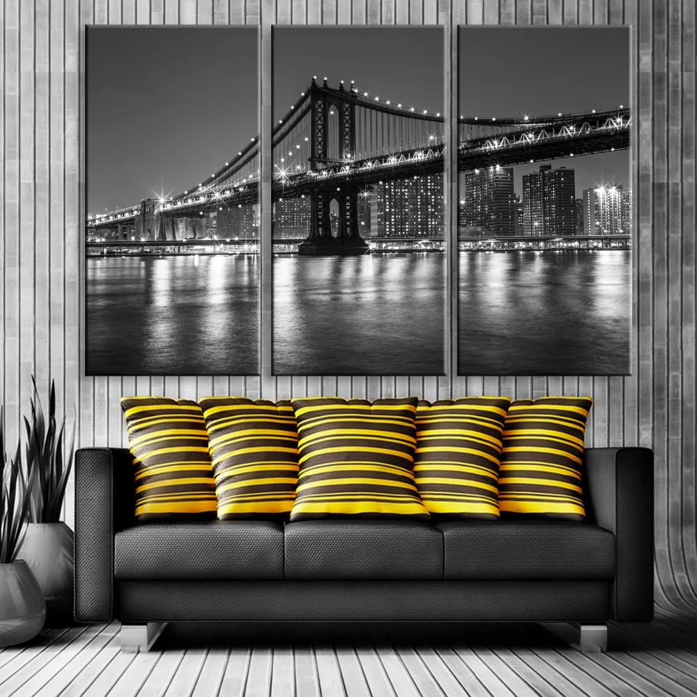 

Free Shipping Stretched Canvas Prints Bridge LED Flashing Optical Fiber Print LED Wall Art LED Decorations