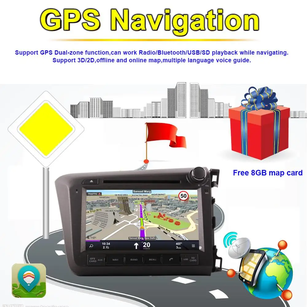 Cheap 4GB RAM Android 7.1/8.0 Octa Core Car GPS Navigation For Honda Civic Right Hand Driving 2012 2013 DVD Multimedia Player WIFI 3G 6
