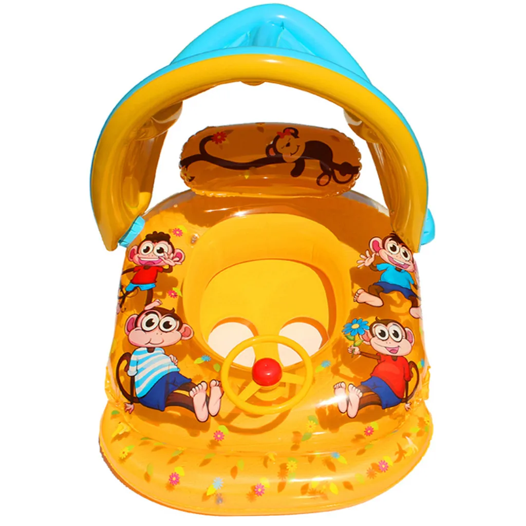 Портативный детский бассейн поплавок шеи кольцо с тентом портативный мать дети плавать круг надувной круг безопасности круг для плавания плавающий сиденье - Цвет: YE