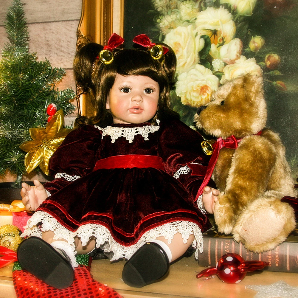 

Christmas Collection Girl Doll Toys Silicone Reborn Girl Baby Doll Princess Doll Toys for Girls Birthday Gifts Short Curly Hair