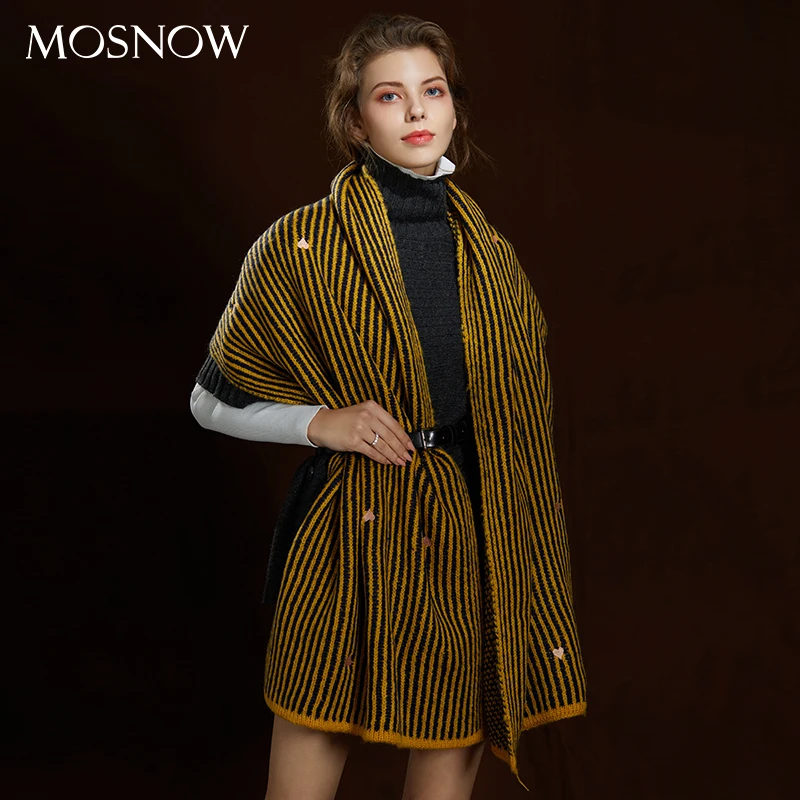 

Female Scarfs Striped Shawl Winter Wool Scarves For Women 2019 New Luxury Warm Knitting Shawl Thicken Ladies Large Scarf