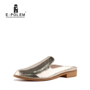 

Women Flat Shoes Brand Fashion Mules For Women PU Leather Pointed Toe Slip On Flip Flops Women Slipper Outside