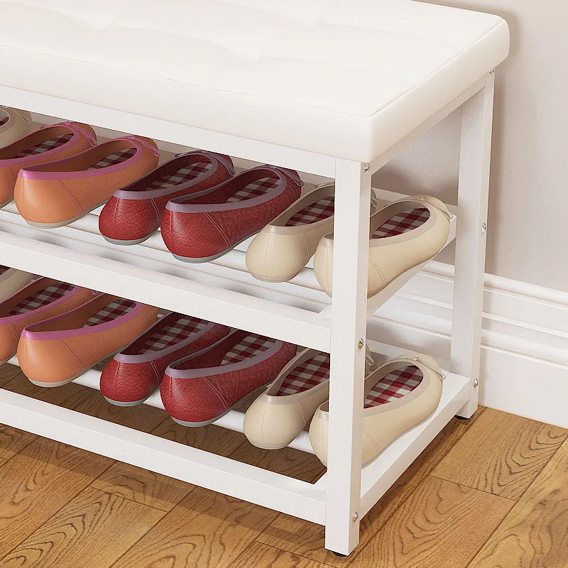 Simple Shoe rack Entrance Change shoe stool Organization Storage Shelf Shoe cabinet Leather cushion living room furniture