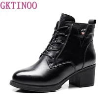 GKTINOO/зимние ботинки; женская обувь; Теплые ботильоны из натуральной кожи на меху; женские ботинки на платформе и высоком каблуке со шнуровкой