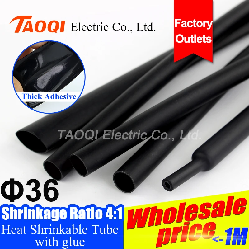 

1.22meter/lot 36mm 4:1 Heat Shrink Tube Tubing with Glue Adhesive Lined Dual Wall Insulation Sleeving Wrap Wire Cable kit