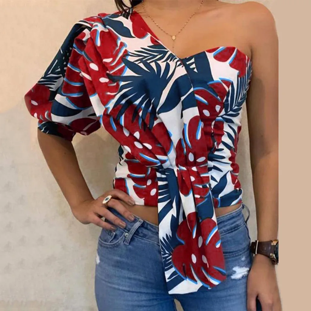 

blouses woman 2019 Sexy Women Printed One Shoulder Half Sleeve Tops Summer Shirt ladies Blouse blusas mujer de moda 2019
