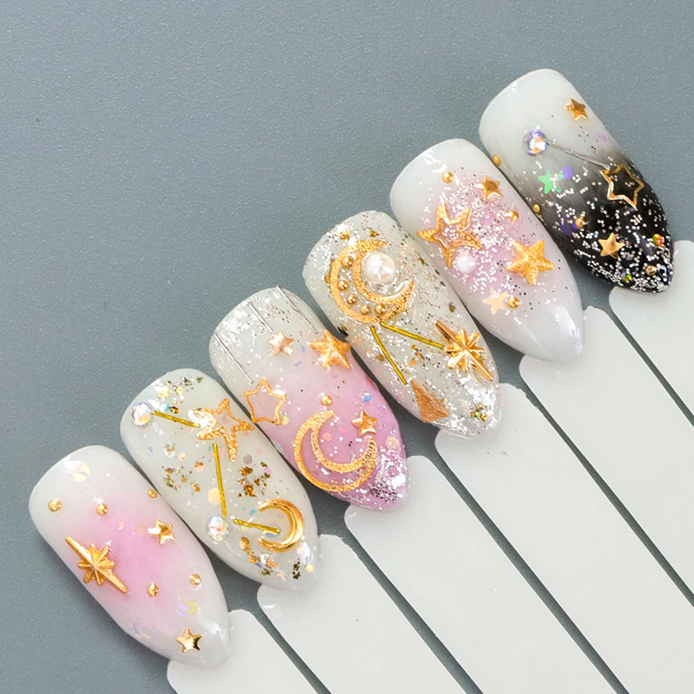 1 Bottle Metal Moon Star Strip Nail Glitter Flakes Sequins Gold Silver DIY Shape Polish Tips Nail Art Decorations Manicure SA682