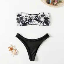 Женский купальник, сексуальный танкини, два предмета, купальник для женщин,, черный цветочный Танкини, купальный костюм с пуш-ап, женский бикини