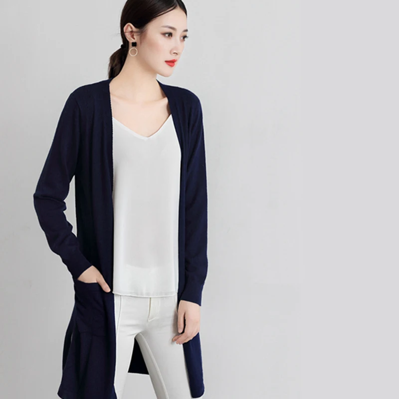 HZYRMY Spring and Autumn New Women's Cashmere Cardigan Fashion Slim pocket Pure Color Jacket V-neck Wool Knit Soft Joker Shirt 