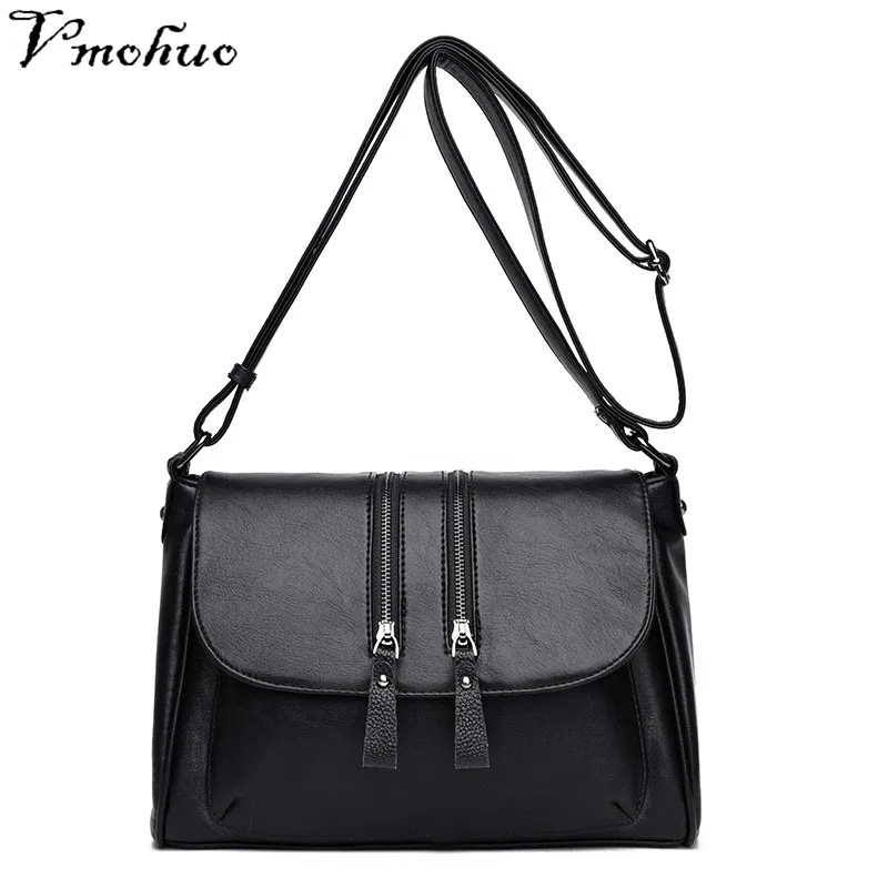 

VMOHUO Genuine Leather Women Crossbody Bag Double Zipper Women Messenger Bags Designer Women Handbags High Quality Female Bags