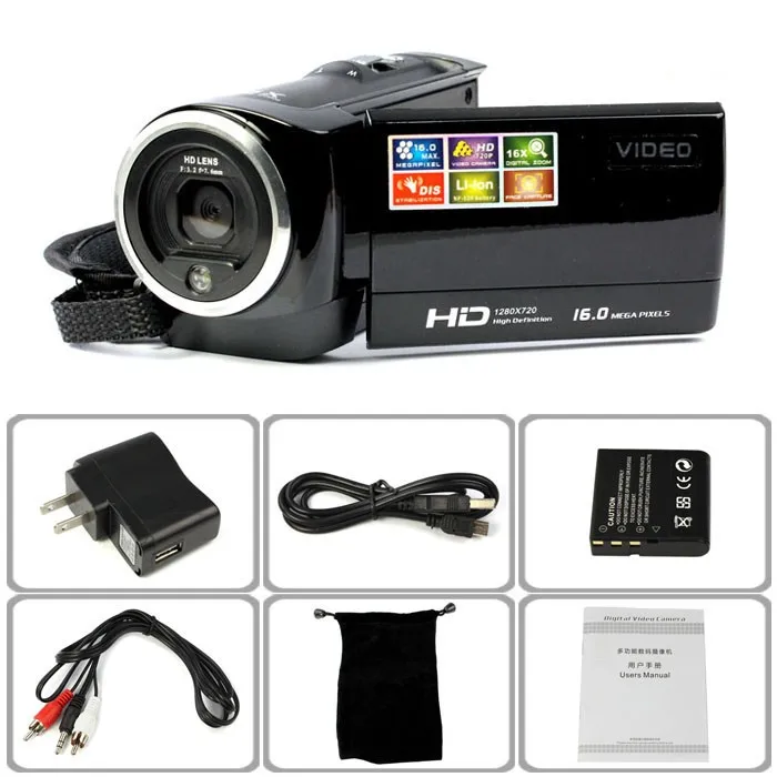 HD 720 P Цифровая видеокамера HDV видео цифровая камера 16MP 16x зум матрица COMS 270 градусов 2,7 дюймов TFT ЖК-экран